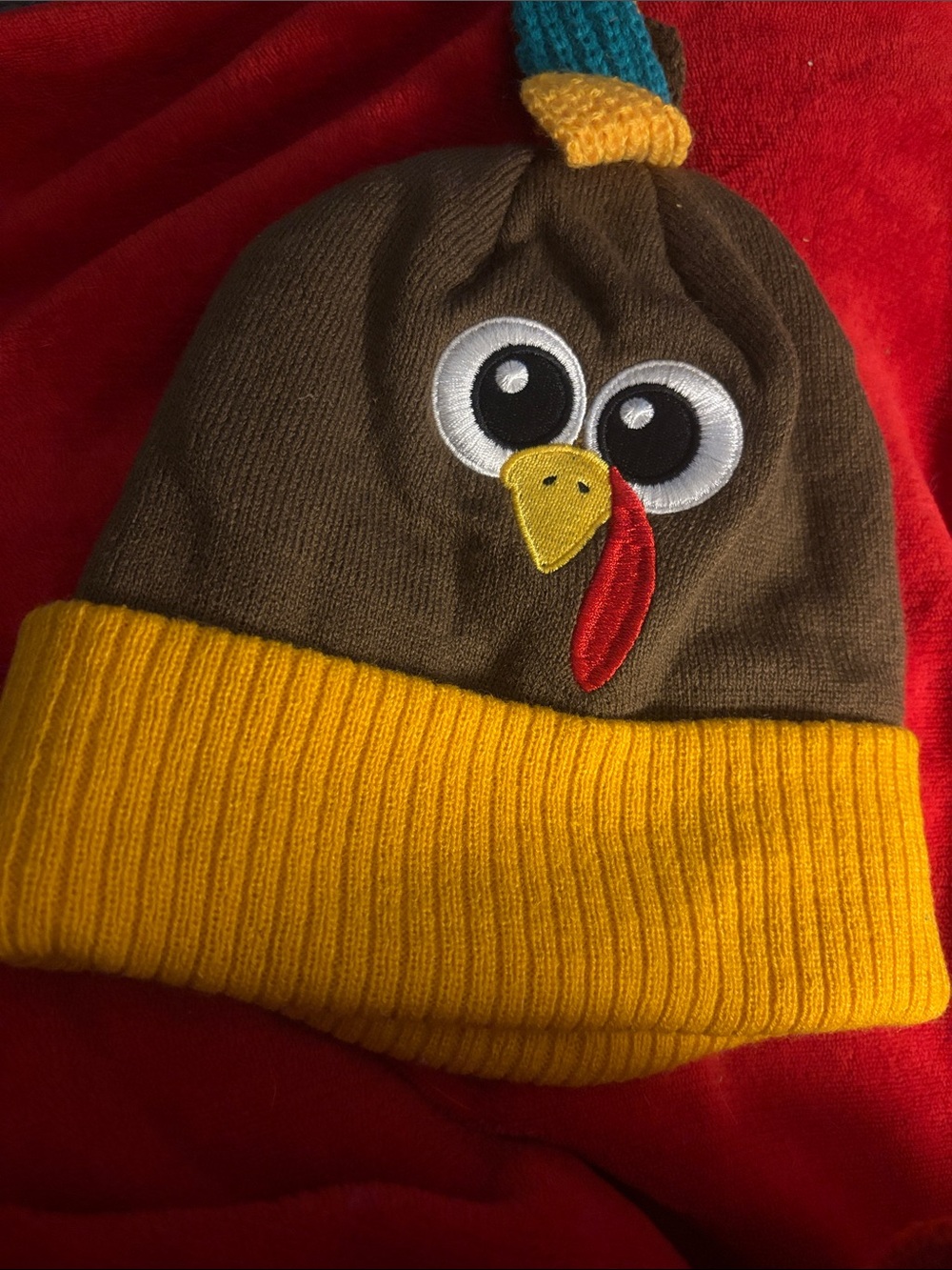 Kids Brown & Yellow Turkey Beanie Hat